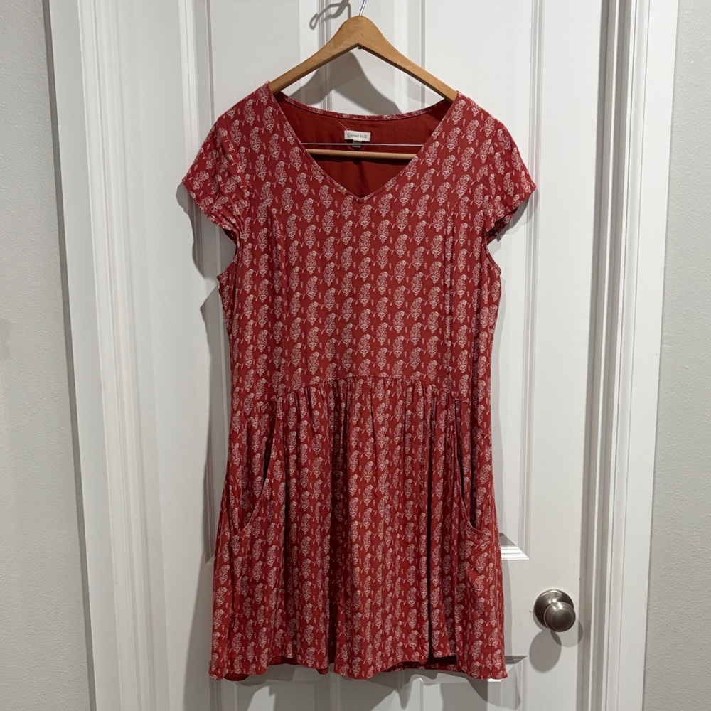 Garnet Hill Marina crepe Coral Floral V-Neck Babydoll Dress